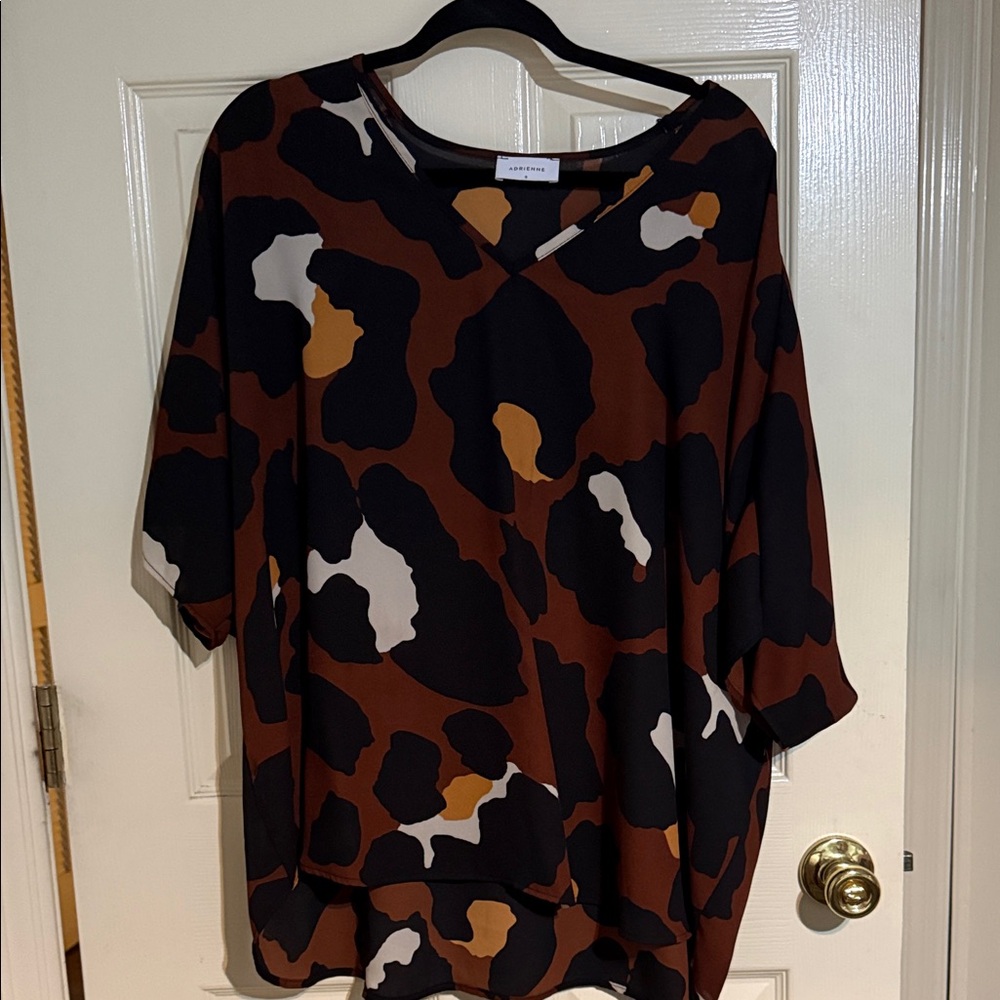Adrienne Black and Brown Abstract Blouse